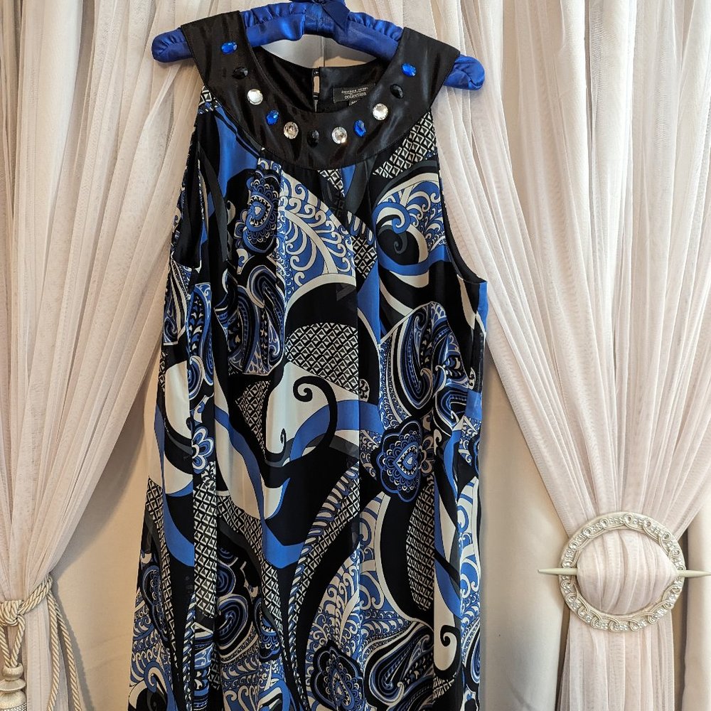 Dressbarn Blue Lined Dress with Jewels Sleeveless Size 20